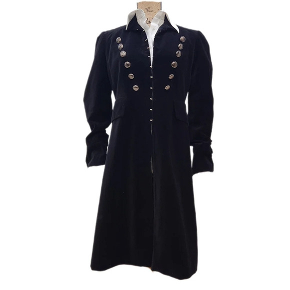 VINTAGE 90's Newport News Velvet Jacket Pirate Baddie Midi Trench ,Women's 8 - Picture 4 of 12
